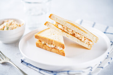 Egg cooked salmon salad sandwiches