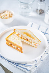 Egg cooked salmon salad sandwiches