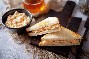 Egg cooked salmon salad sandwiches