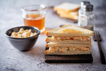 Egg cooked salmon salad sandwiches