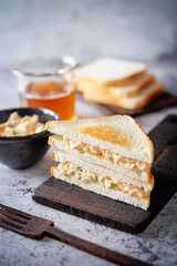 Egg cooked salmon salad sandwiches