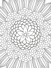 Outline vector drawing of flowers for adult coloring books. Page of floral pattern in black and white