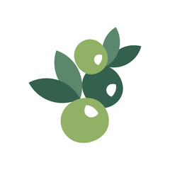 Vector illustration of minimalistic green olives and leaves.