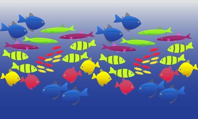 Naklejka na ściany i meble bright multicolored aquarium fish on a blue background