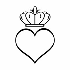 Crowned heart vector in sketch style. King and queen signs, doodle wedding icon. Hand drawn monrah, princess