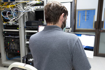 IT technical problem in server room with data connection visual effect .