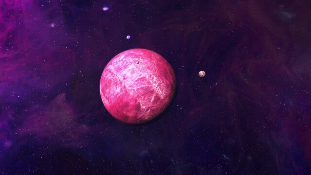 Pink Planet With Moons