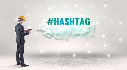 Engineer working on a social media concept concept