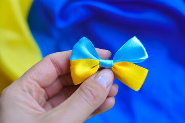 Yellow and blue Ukrainian flag, national symbols  - obrazy, fototapety, plakaty