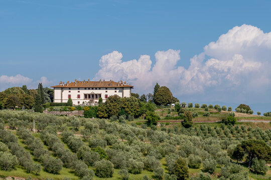 The ancient villa medicea La Ferdinanda of Artimino, Prato, Italy, against a beautiful sky