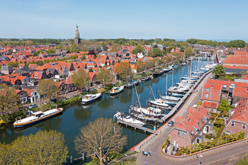 Aerial from the historical city Enkhuizen in the Netherlands