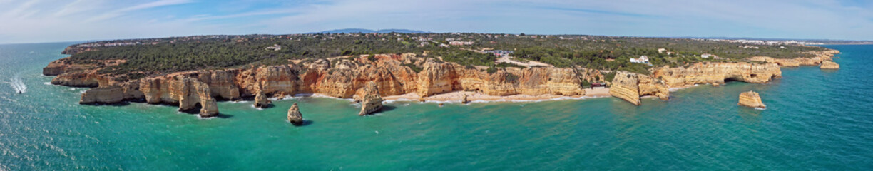 Fototapeta na wymiar Aerial panorama from praia de Marinha in the Algarve Portugal