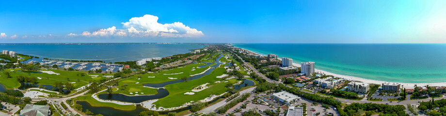 Panoramic view taken above Longboat Key in Sarasota County, Florida.