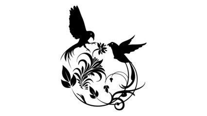 flower with flying birds