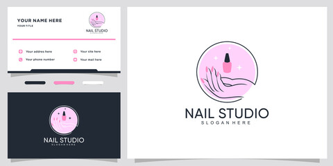 Creative nail studio icon logo with modern concept and business card design Premium Vector