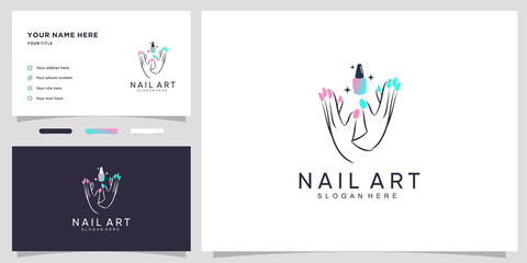 Nail art icon logo with modern concept and business card design Premium Vector
