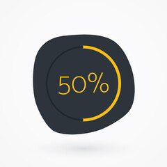 50 percent chart. Vector percentage infographic element. Gray Yellow isolated icon. Sign for download, progress, business data, financial figures, web design