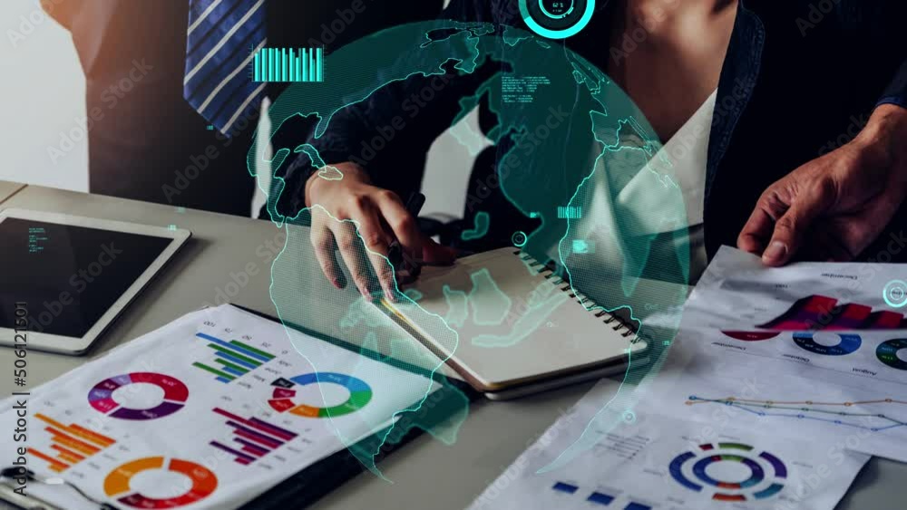 Poster conceptual business dashboard for financial data analysis . 3d render computer graphic .