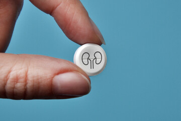 Kidney icon on the pill. Symbol of a cure for kidney diseases
