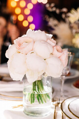 Wedding. White Odile peonies in a vase. Beautiful peony flower for catalog or online store. Floral shop concept . Beautiful fresh cut bouquet.