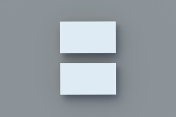 Two stack of white business cards on gray background. Top view. 3d render