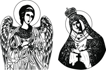 St. Virgin Maria and Angel- keeper. Illustration in Byzantine style