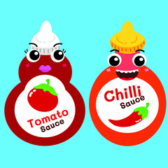 couple tomato sauce with chilli sauce