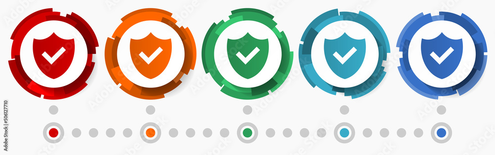 Aufkleber Shield, security, protection concept vector icon set, modern design abstract web buttons in 5 color options, infographic template