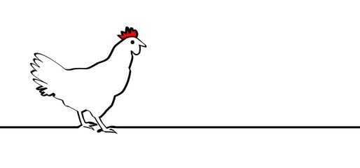 Cartoon stick rooster or hen line pattern. Vector cock logo, Chicken silhouette with red crest. roosters icon or pictogram. two-legged creatures. chicks animal farm.