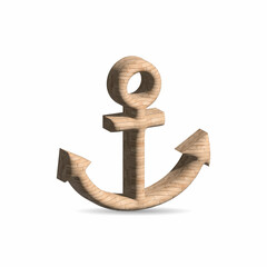 Wood 3D anchor sign icon illustration on white background
