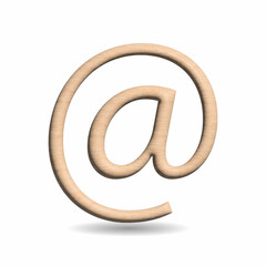 Wood 3D email sign, at sign illustration on white background