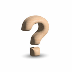 3D wood question sign icon illustration on white background