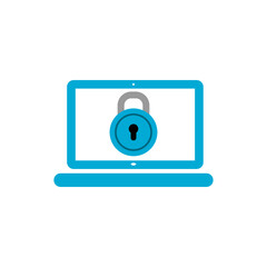 Cyber security icon in flat style. Laptop with lock icon isolated on white background
