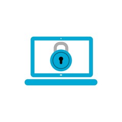 Cyber security icon in flat style. Laptop with lock icon isolated on white background