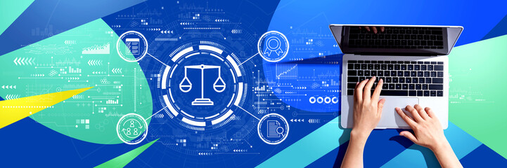 Legal advice service concept with person using a laptop computer