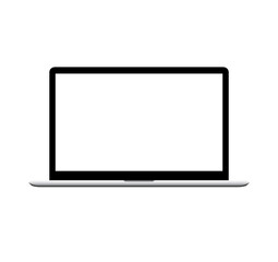 Realistic Minimal Silver Laptop Illustration Blank Screen Modern Digital Notebook Mockup Office Business Presentation Equipment Web Social Media Showcase Flat Icon Template