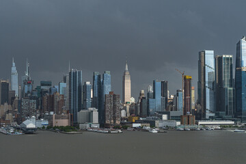NYC Manhattan skyline right before thunderstorm, tourist destination, travel world famous destination.