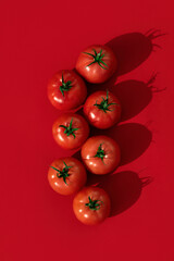 Monochrome photo of red tomatoes on a red background