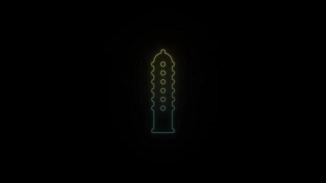Glowing neon condom icon on black background. safe sex. love. 4K video animation for motion graphics and compositing.