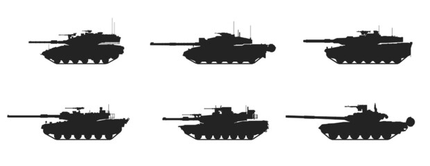 tank icon set. weapon, war and army symbol. isolated vector image for military web design - obrazy, fototapety, plakaty