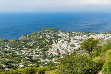 Town of Anacapri seen from top of Monte Solaro, Capri Island, Italy