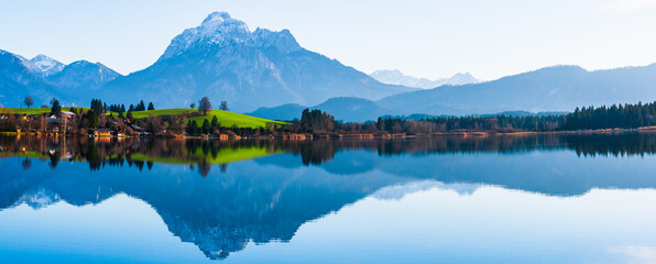 Lake with mountains and landscape in the Allgäu