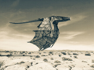 Fototapeta monster dragon on desert is passing by obraz