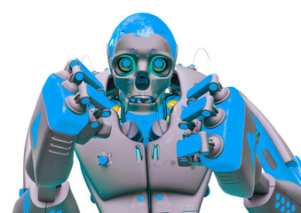 skull bot is doing a boxer pose in a white background