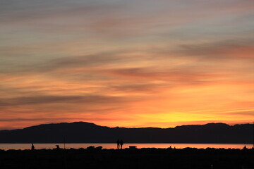 sunset over the mountains and water - Trondheim
