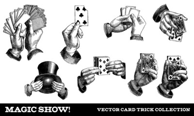 Vector Magic Card Trick Vintage Illustrations