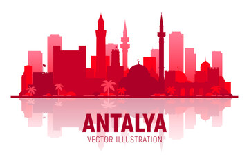 Fototapeta premium Antalya ( Turkey ) vector skyline with city shilhouette in white background. Business travel and tourism concept with modern buildings. Image for presentation, banner, placard and web site. 