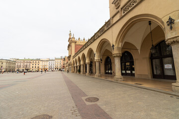 Fototapeta na wymiar 09-03-2022. krakow-poland. The main square in the Old Town of Krakow, cloudy sky