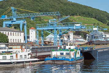 A dry dock along the Main River in Germany for servicing ships.