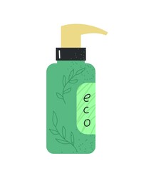 Beauty cosmetic product icon. Sticker with organic or eco lotion for cleansing body skin and spa care. Bottle with hygienic cosmetics. Cartoon flat vector illustration isolated on white background